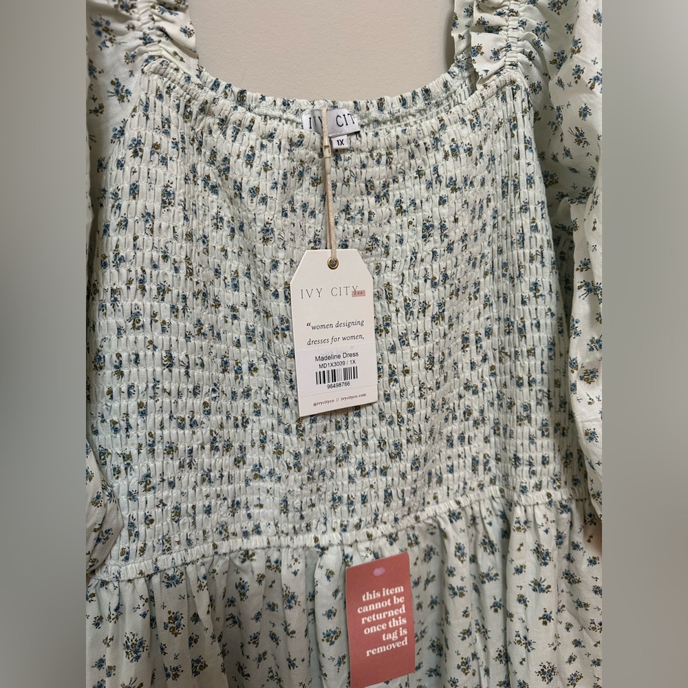 Ivy City Co. Madeline Dress 1X – Floral Smocked Puff Sleeve Midi NWT Retail $158 - Picture 5 of 10